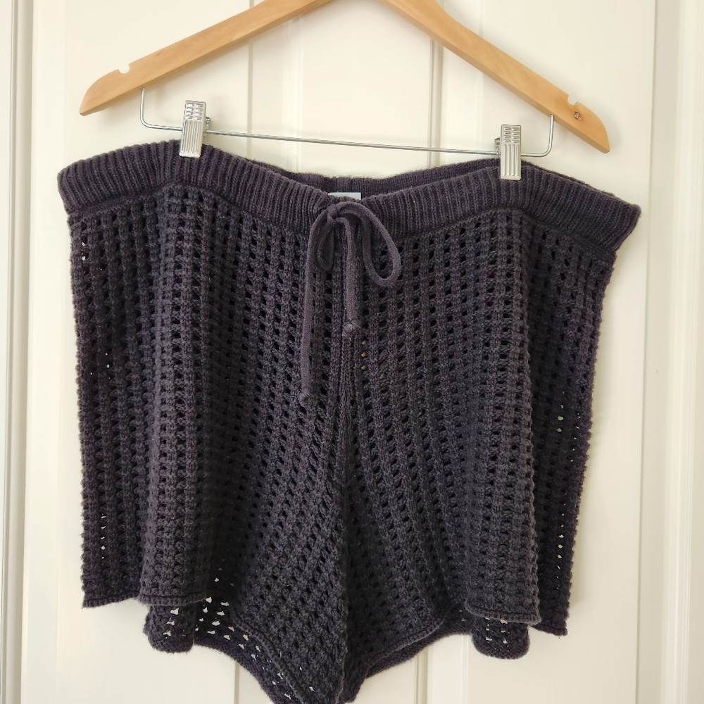 Comfy Crocheted Boho Shorts Black Drawstring Tie Beach Pool Lounge Cute XXL - Picture 3 of 13